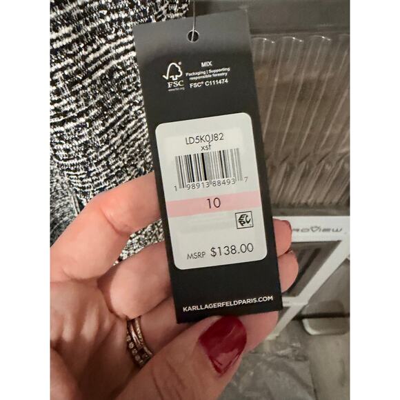 Karl Lagerfeld Paris Knit Tweed A Line Dress - Picture 8 of 9